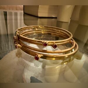 Elegant Gold and Red Stone Bangle Set